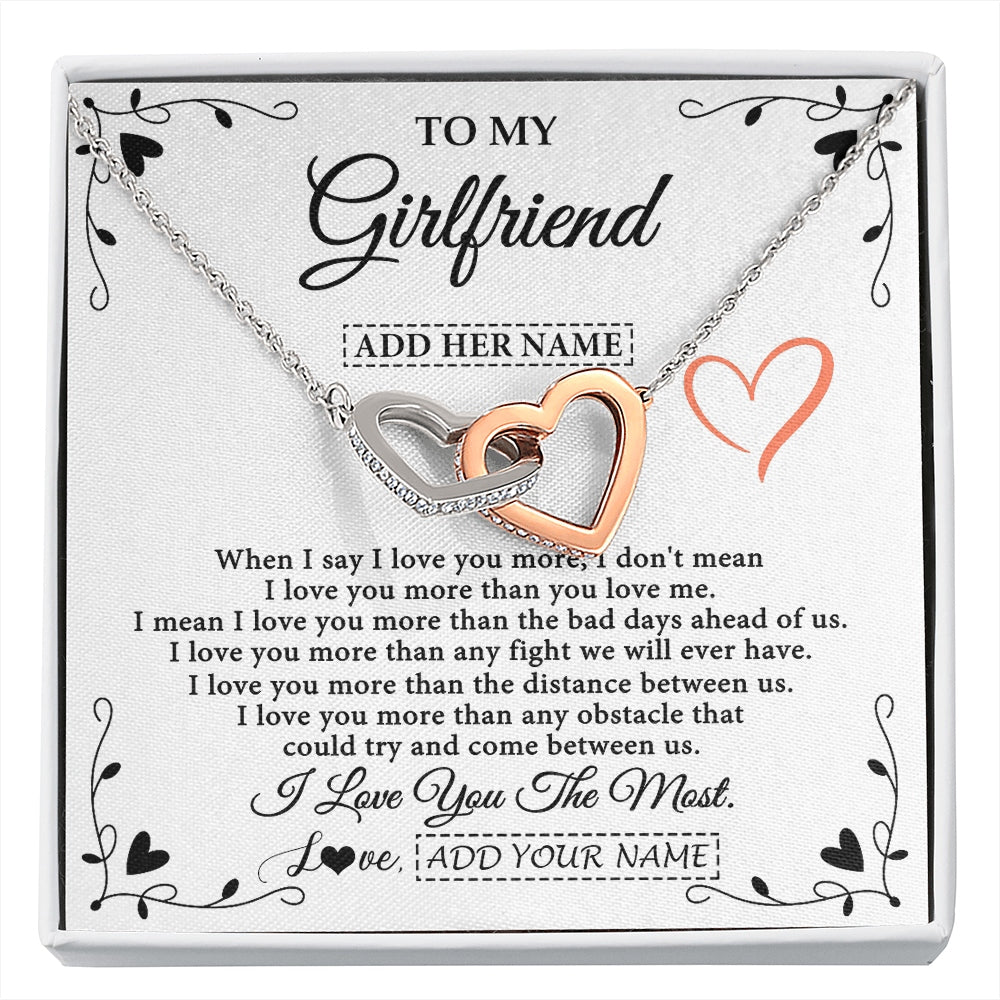 Interlocking Hearts Necklace Stainless Steel & Rose Gold Finish | 1 | Personalized To My Girlfriend Necklace Gift For Her I Love You More Than Anything Pendant Love Girlfriend Birthday Gifts Christmas Gift Box Message Card | https://siriusteestore.