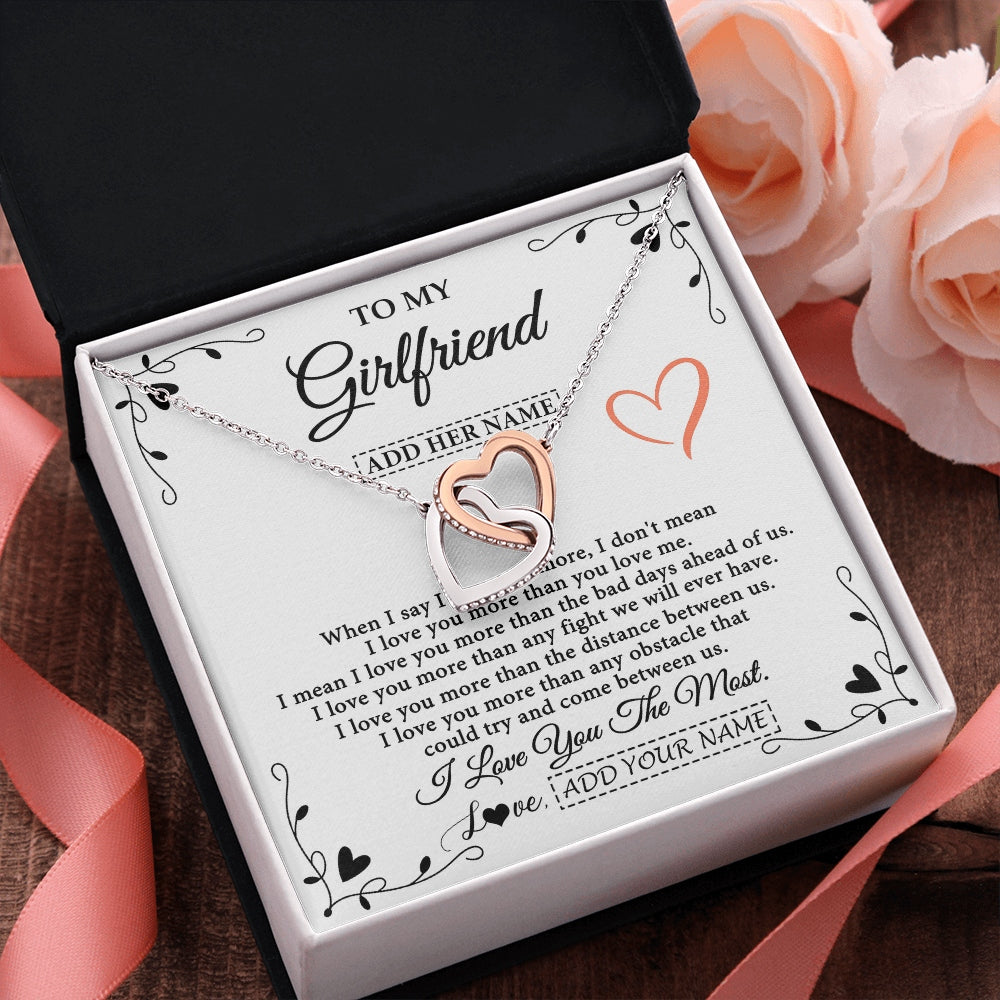 Interlocking Hearts Necklace Stainless Steel & Rose Gold Finish | 2 | Personalized To My Girlfriend Necklace Gift For Her I Love You More Than Anything Pendant Love Girlfriend Birthday Gifts Christmas Gift Box Message Card | https://siriusteestore.