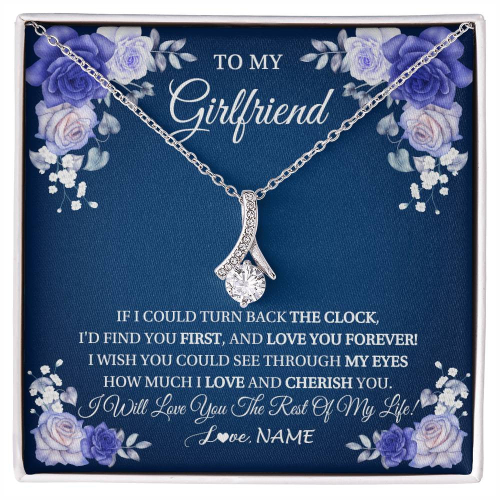 Alluring Beauty Necklace 14K White Gold Finish | 1 | Personalized To My Girlfriend Necklace Love You Forever Girlfriend Birthday Anniversary Valentines Day Christmas Jewelry Customized Gift Box Message Card | siriusteestore