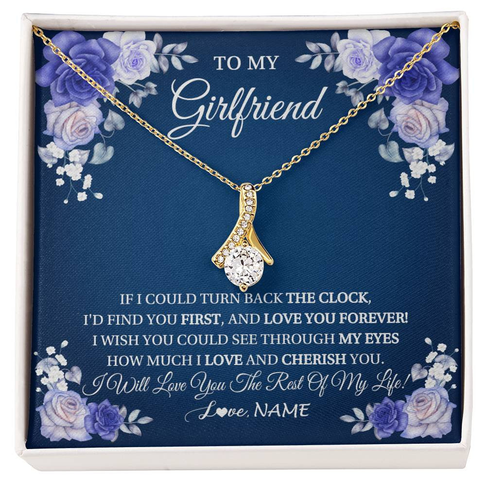 Alluring Beauty Necklace 18K Yellow Gold Finish | 1 | Personalized To My Girlfriend Necklace Love You Forever Girlfriend Birthday Anniversary Valentines Day Christmas Jewelry Customized Gift Box Message Card | siriusteestore