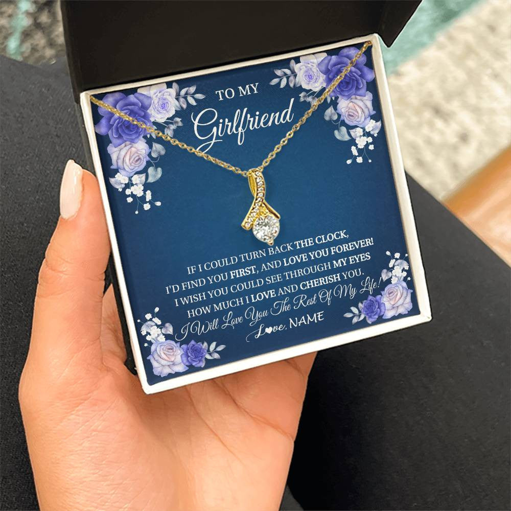 Alluring Beauty Necklace 18K Yellow Gold Finish | 2 | Personalized To My Girlfriend Necklace Love You Forever Girlfriend Birthday Anniversary Valentines Day Christmas Jewelry Customized Gift Box Message Card | siriusteestore
