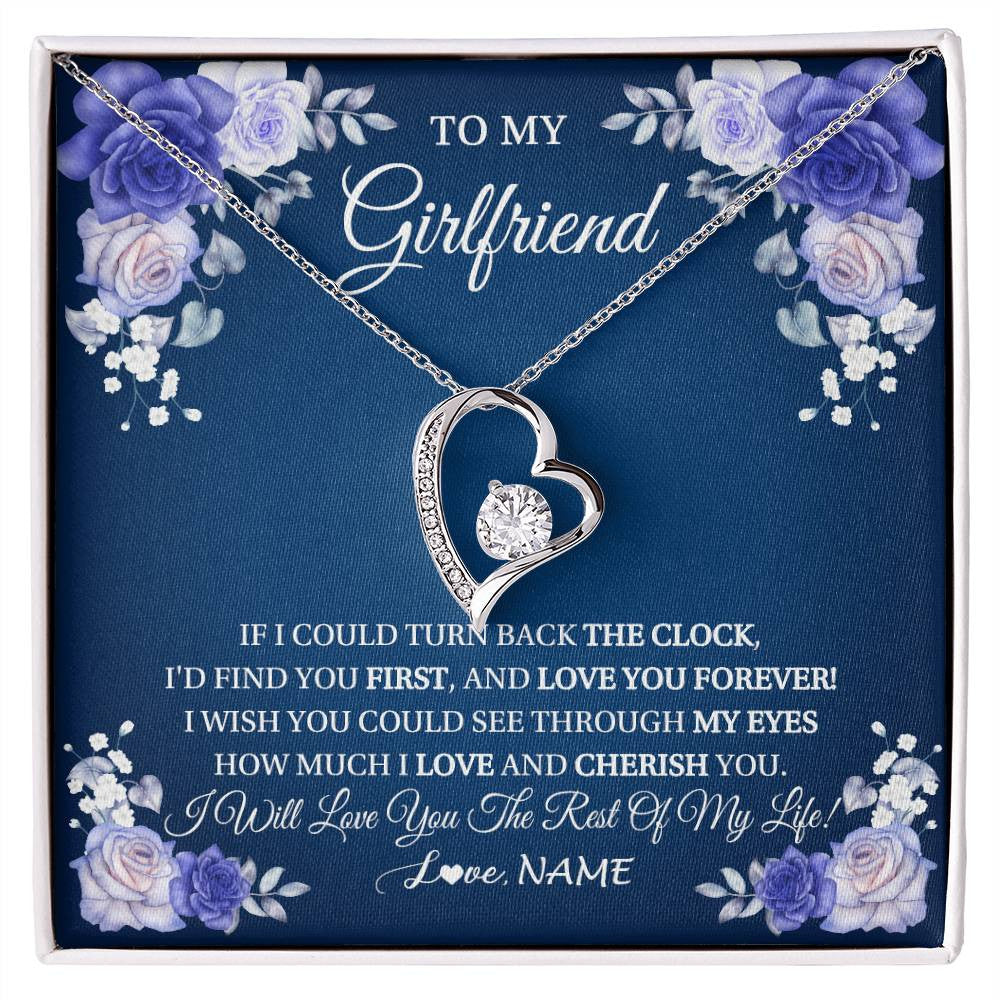 Forever Love Necklace 14K White Gold Finish | 1 | Personalized To My Girlfriend Necklace Love You Forever Girlfriend Birthday Anniversary Valentines Day Christmas Jewelry Customized Gift Box Message Card | siriusteestore