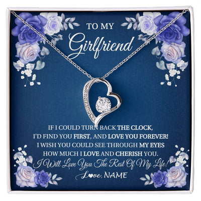 Forever Love Necklace 14K White Gold Finish | 1 | Personalized To My Girlfriend Necklace Love You Forever Girlfriend Birthday Anniversary Valentines Day Christmas Jewelry Customized Gift Box Message Card | siriusteestore