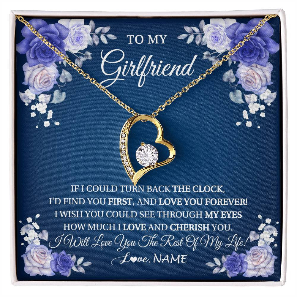 Forever Love Necklace 18K Yellow Gold Finish | 1 | Personalized To My Girlfriend Necklace Love You Forever Girlfriend Birthday Anniversary Valentines Day Christmas Jewelry Customized Gift Box Message Card | siriusteestore