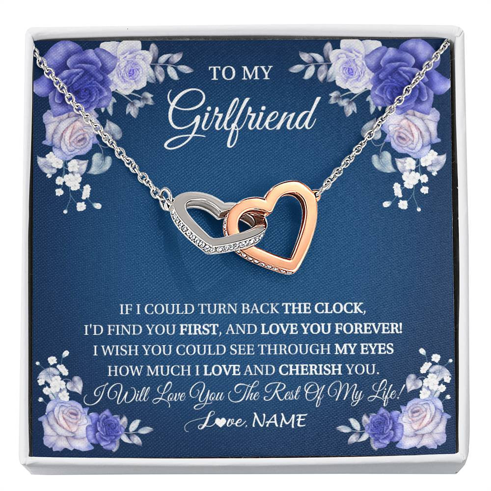 Interlocking Hearts Necklace Stainless Steel & Rose Gold Finish | 1 | Personalized To My Girlfriend Necklace Love You Forever Girlfriend Birthday Anniversary Valentines Day Christmas Jewelry Customized Gift Box Message Card | siriusteestore