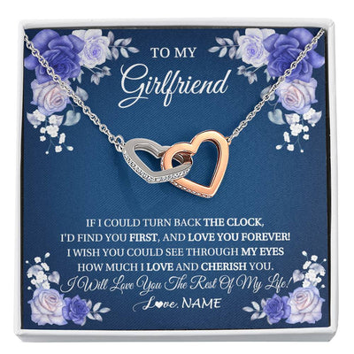 Interlocking Hearts Necklace Stainless Steel & Rose Gold Finish | 1 | Personalized To My Girlfriend Necklace Love You Forever Girlfriend Birthday Anniversary Valentines Day Christmas Jewelry Customized Gift Box Message Card | siriusteestore