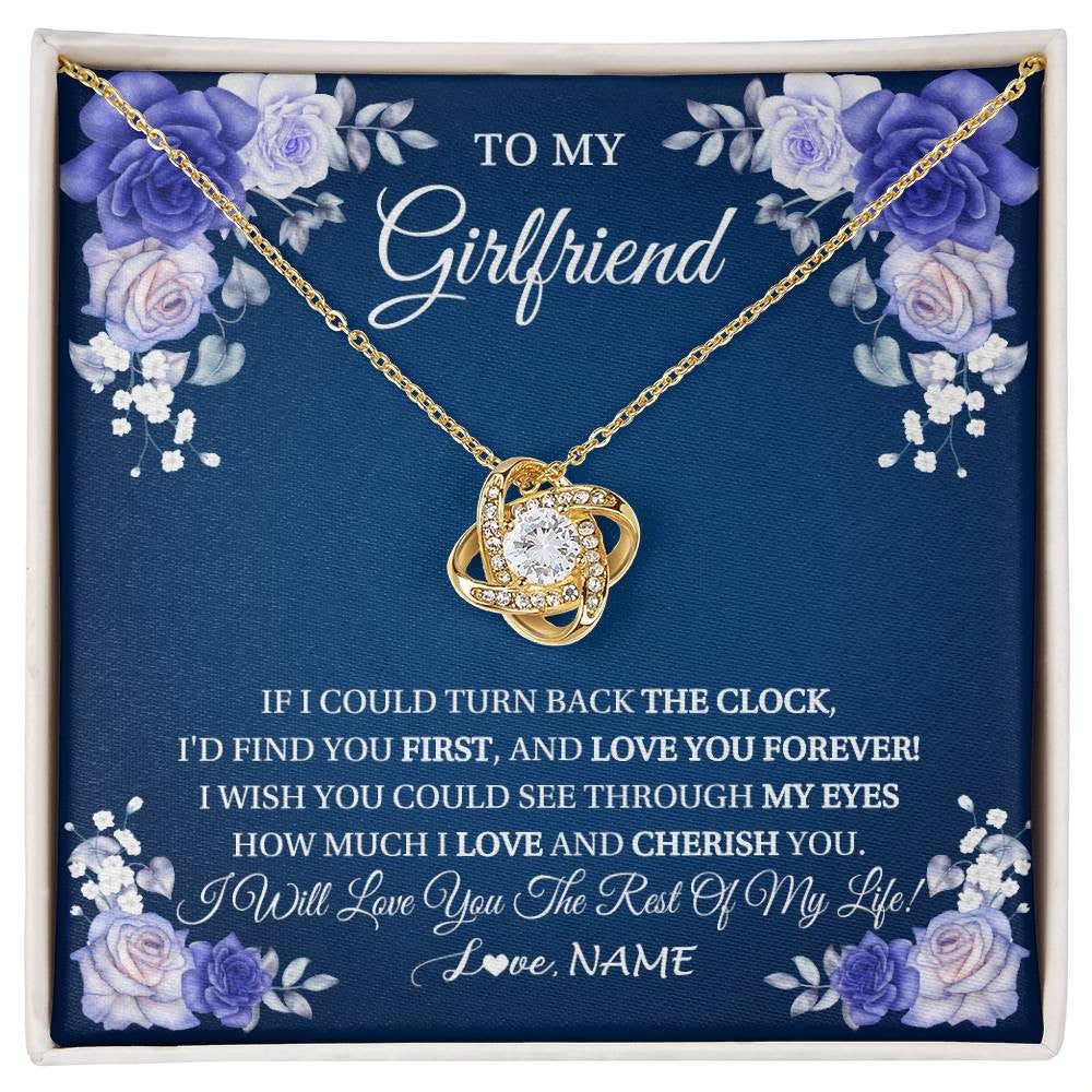 Love Knot Necklace 18K Yellow Gold Finish | 1 | Personalized To My Girlfriend Necklace Love You Forever Girlfriend Birthday Anniversary Valentines Day Christmas Jewelry Customized Gift Box Message Card | siriusteestore
