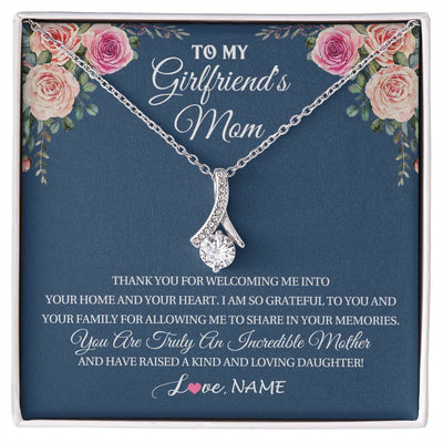Alluring Beauty Necklace 14K White Gold Finish | 1 | Personalized To My Girlfriend's Mom Necklace Thank You For Welcoming Me Stepmother Birthday Wedding Anniversary Christmas Customized Gift Box Message Card | siriusteestore
