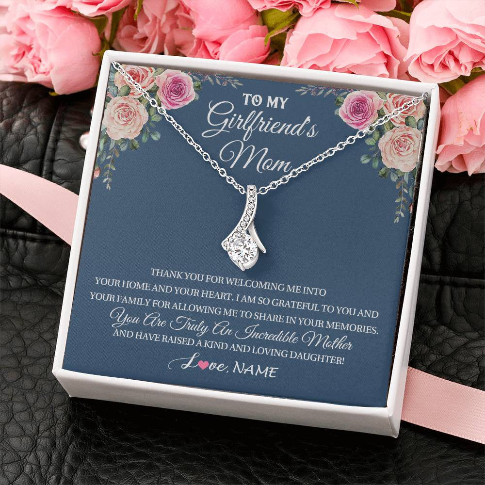 Alluring Beauty Necklace 14K White Gold Finish | 2 | Personalized To My Girlfriend's Mom Necklace Thank You For Welcoming Me Stepmother Birthday Wedding Anniversary Christmas Customized Gift Box Message Card | siriusteestore