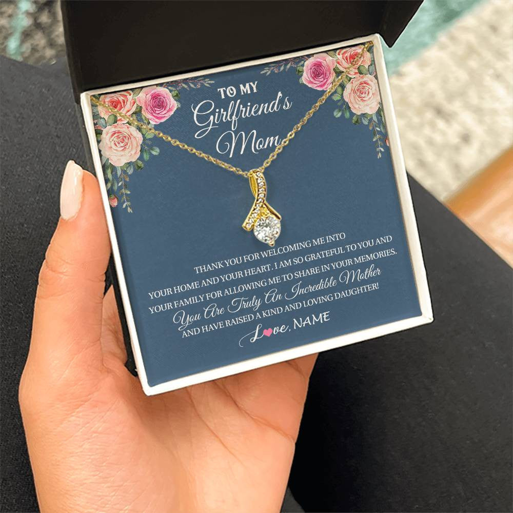 Alluring Beauty Necklace 18K Yellow Gold Finish | 2 | Personalized To My Girlfriend's Mom Necklace Thank You For Welcoming Me Stepmother Birthday Wedding Anniversary Christmas Customized Gift Box Message Card | siriusteestore