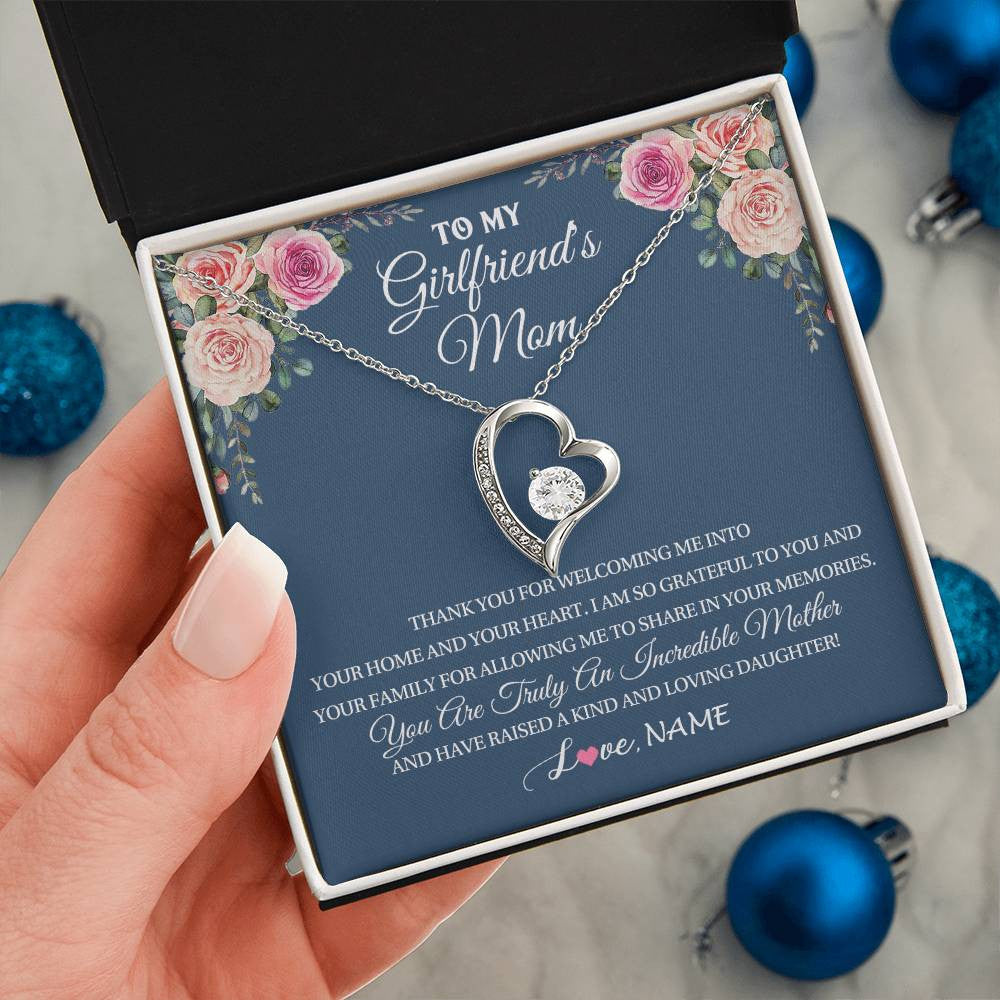 Forever Love Necklace 14K White Gold Finish | 2 | Personalized To My Girlfriend's Mom Necklace Thank You For Welcoming Me Stepmother Birthday Wedding Anniversary Christmas Customized Gift Box Message Card | siriusteestore