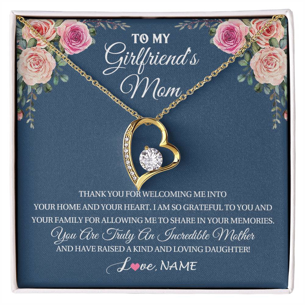 Forever Love Necklace 18K Yellow Gold Finish | 1 | Personalized To My Girlfriend's Mom Necklace Thank You For Welcoming Me Stepmother Birthday Wedding Anniversary Christmas Customized Gift Box Message Card | siriusteestore