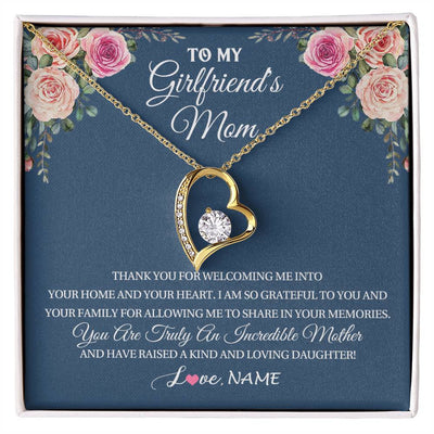 Forever Love Necklace 18K Yellow Gold Finish | 1 | Personalized To My Girlfriend's Mom Necklace Thank You For Welcoming Me Stepmother Birthday Wedding Anniversary Christmas Customized Gift Box Message Card | siriusteestore