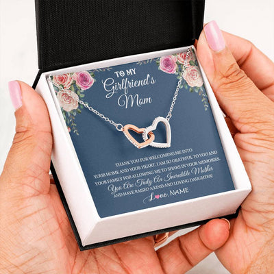 Interlocking Hearts Necklace Stainless Steel & Rose Gold Finish | 2 | Personalized To My Girlfriend's Mom Necklace Thank You For Welcoming Me Stepmother Birthday Wedding Anniversary Christmas Customized Gift Box Message Card | siriusteestore