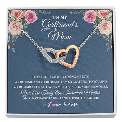 Interlocking Hearts Necklace Stainless Steel & Rose Gold Finish | 1 | Personalized To My Girlfriend's Mom Necklace Thank You For Welcoming Me Stepmother Birthday Wedding Anniversary Christmas Customized Gift Box Message Card | siriusteestore