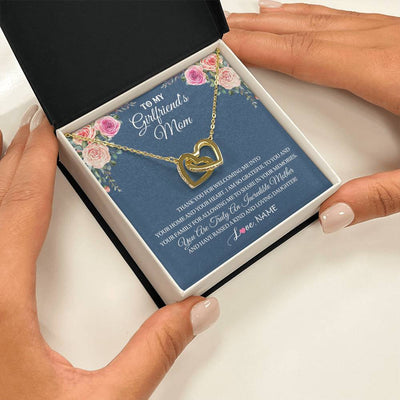 Interlocking Hearts Necklace 18K Yellow Gold Finish | 2 | Personalized To My Girlfriend's Mom Necklace Thank You For Welcoming Me Stepmother Birthday Wedding Anniversary Christmas Customized Gift Box Message Card | siriusteestore