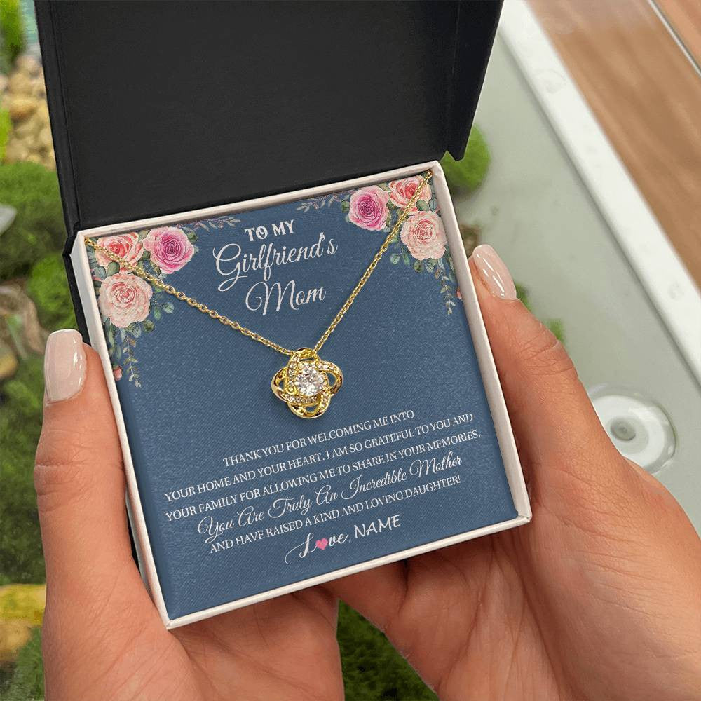 Love Knot Necklace 18K Yellow Gold Finish | 2 | Personalized To My Girlfriend's Mom Necklace Thank You For Welcoming Me Stepmother Birthday Wedding Anniversary Christmas Customized Gift Box Message Card | siriusteestore