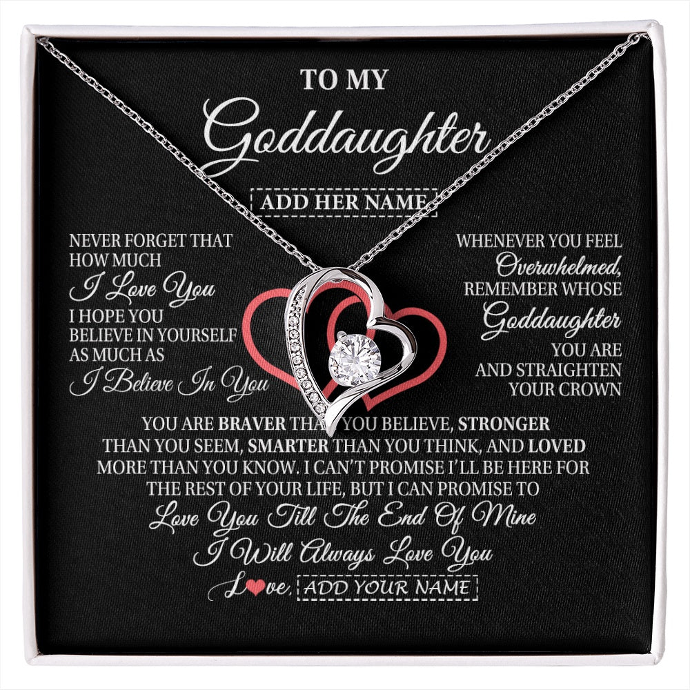 Forever Love Necklace 14K White Gold Finish | 1 | Personalized To My Goddaughter Birthday Gifts From Godmother Uncle Always Love You Goddaughter Gifts Necklace Jewelry Christmas Custom Gift Box Message Card | siriusteestore.myshopify