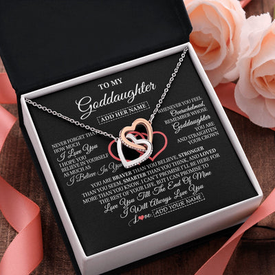 Interlocking Hearts Necklace Stainless Steel & Rose Gold Finish | 2 | Personalized To My Goddaughter Birthday Gifts From Godmother Uncle Always Love You Goddaughter Gifts Necklace Jewelry Christmas Custom Gift Box Message Card | siriusteestore.myshopify