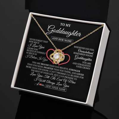 Love Knot Necklace 18K Yellow Gold Finish | 2 | Personalized To My Goddaughter Birthday Gifts From Godmother Uncle Always Love You Goddaughter Gifts Necklace Jewelry Christmas Custom Gift Box Message Card | siriusteestore.myshopify