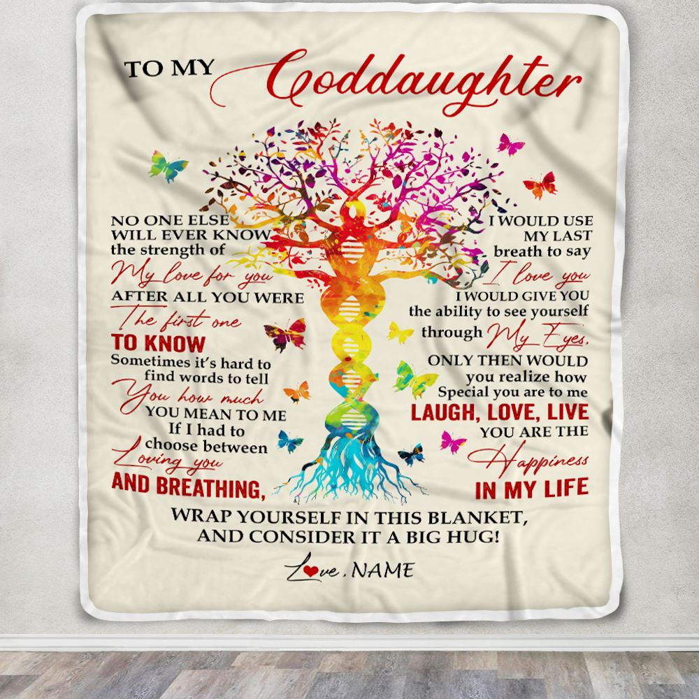Personalized To My Goddaughter Blanket From Godmother DNA Colorful Tree Goddaughter Birthday Celebrating Graduation Christmas Customized Gift Fleece Blanket | siriusteestore