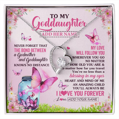Forever Love Necklace 14K White Gold Finish | 1 | Personalized To My Goddaughter Butterfly Necklace From Godmother The Bond Between Goddaughter Birthday Gifts Graduation Christmas Jewelry Gift Box Message Card | https://siriusteestore.