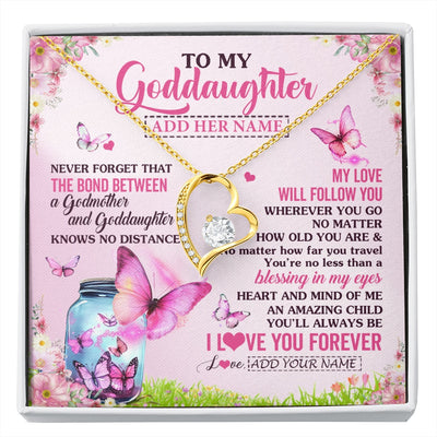 Forever Love Necklace 18K Yellow Gold Finish | 1 | Personalized To My Goddaughter Butterfly Necklace From Godmother The Bond Between Goddaughter Birthday Gifts Graduation Christmas Jewelry Gift Box Message Card | https://siriusteestore.