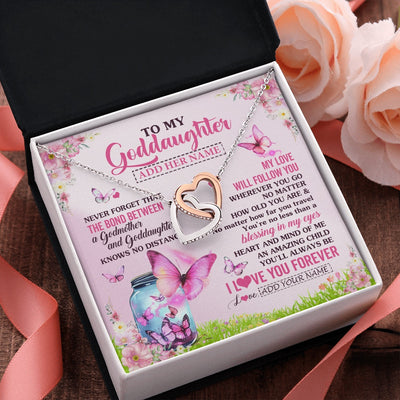 Interlocking Hearts Necklace Stainless Steel & Rose Gold Finish | 2 | Personalized To My Goddaughter Butterfly Necklace From Godmother The Bond Between Goddaughter Birthday Gifts Graduation Christmas Jewelry Gift Box Message Card | https://siriusteestore.