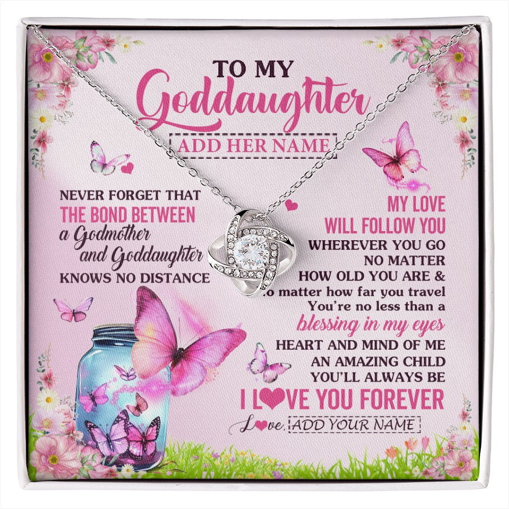 Love Knot Necklace 14K White Gold Finish | 1 | Personalized To My Goddaughter Butterfly Necklace From Godmother The Bond Between Goddaughter Birthday Gifts Graduation Christmas Jewelry Gift Box Message Card | https://siriusteestore.