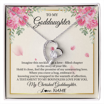 Forever Love Necklace 14K White Gold Finish | 1 | Personalized To My Goddaughter From Aunt Imagine This Necklace As A Love Goddaughter Birthday Graduation Christmas Customized Gift Box Message Card | siriusteestore