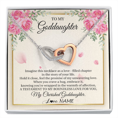Interlocking Hearts Necklace Stainless Steel & Rose Gold Finish | 1 | Personalized To My Goddaughter From Aunt Imagine This Necklace As A Love Goddaughter Birthday Graduation Christmas Customized Gift Box Message Card | siriusteestore