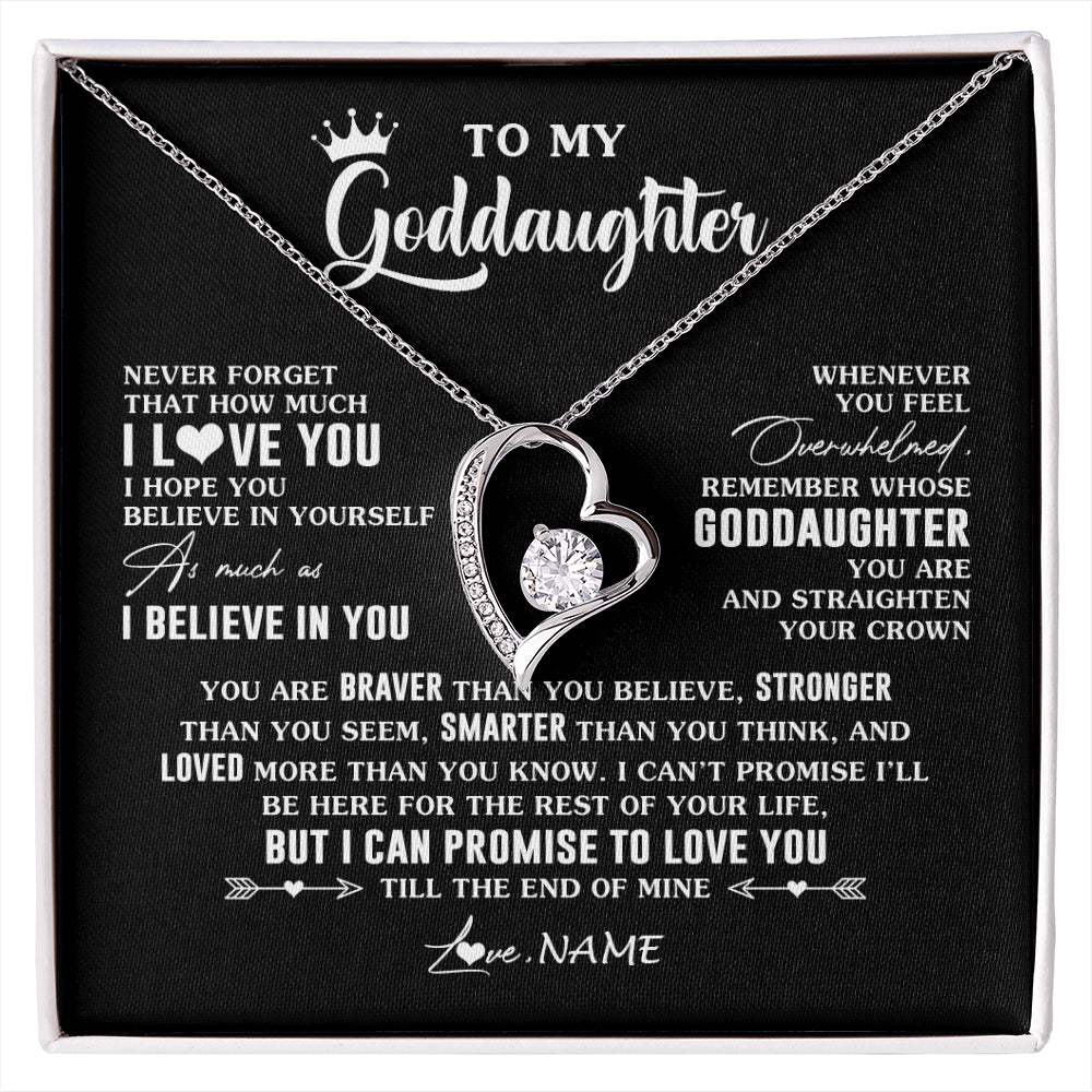 Forever Love Necklace 14K White Gold Finish | 1 | Personalized To My Goddaughter Gifs From Godmother Necklace How Much I Love You Goddaughter Birthday Graduation Christmas Customized Gift Box Message Card | siriusteestore