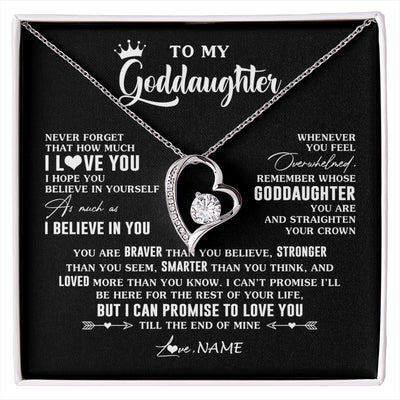 Forever Love Necklace 14K White Gold Finish | 1 | Personalized To My Goddaughter Gifs From Godmother Necklace How Much I Love You Goddaughter Birthday Graduation Christmas Customized Gift Box Message Card | siriusteestore