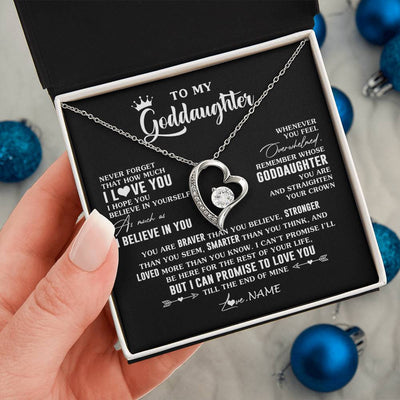 Forever Love Necklace 14K White Gold Finish | 2 | Personalized To My Goddaughter Gifs From Godmother Necklace How Much I Love You Goddaughter Birthday Graduation Christmas Customized Gift Box Message Card | siriusteestore