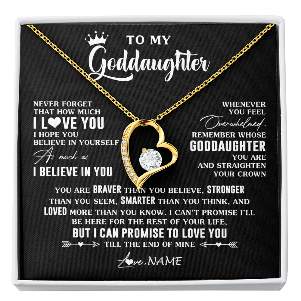 Forever Love Necklace 18K Yellow Gold Finish | 1 | Personalized To My Goddaughter Gifs From Godmother Necklace How Much I Love You Goddaughter Birthday Graduation Christmas Customized Gift Box Message Card | siriusteestore