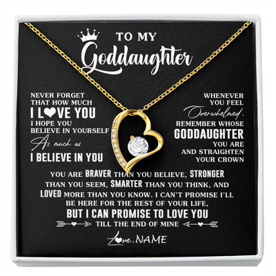 Forever Love Necklace 18K Yellow Gold Finish | 1 | Personalized To My Goddaughter Gifs From Godmother Necklace How Much I Love You Goddaughter Birthday Graduation Christmas Customized Gift Box Message Card | siriusteestore