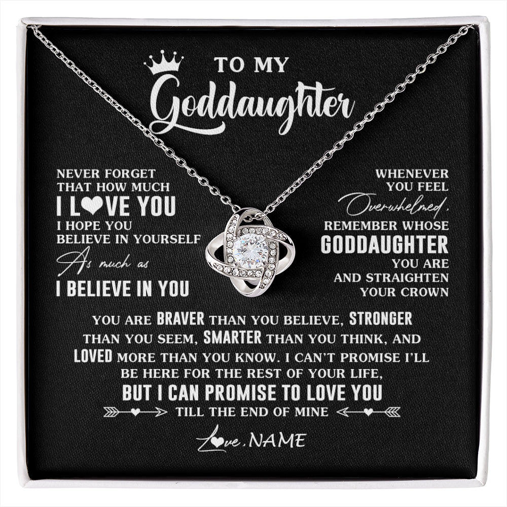 Love Knot Necklace 14K White Gold Finish | 1 | Personalized To My Goddaughter Gifs From Godmother Necklace How Much I Love You Goddaughter Birthday Graduation Christmas Customized Gift Box Message Card | siriusteestore