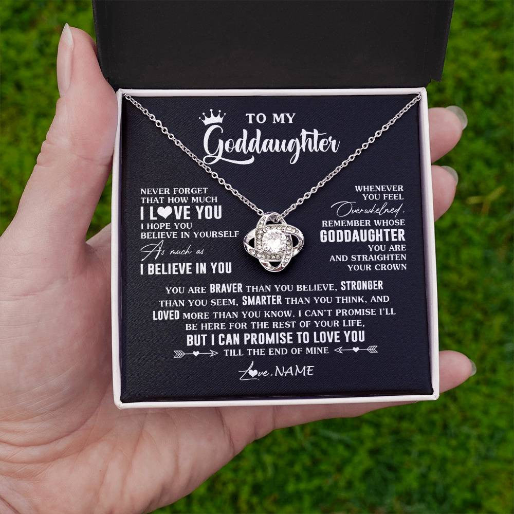 Love Knot Necklace 14K White Gold Finish | 2 | Personalized To My Goddaughter Gifs From Godmother Necklace How Much I Love You Goddaughter Birthday Graduation Christmas Customized Gift Box Message Card | siriusteestore
