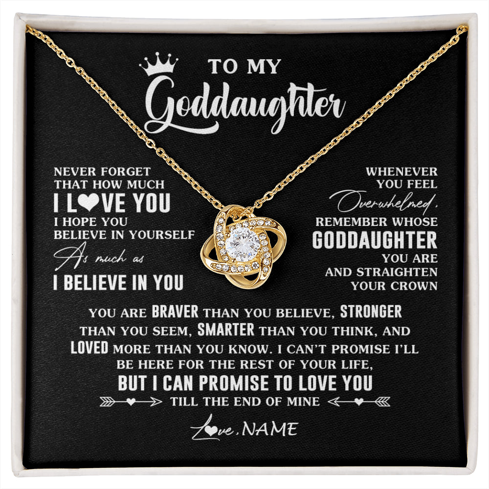 Love Knot Necklace 18K Yellow Gold Finish | 1 | Personalized To My Goddaughter Gifs From Godmother Necklace How Much I Love You Goddaughter Birthday Graduation Christmas Customized Gift Box Message Card | siriusteestore