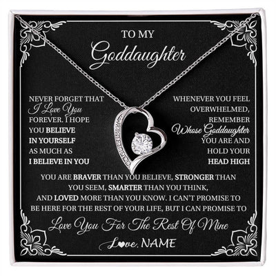 Forever Love Necklace 14K White Gold Finish | 1 | Personalized To My Goddaughter Gift From Godmother Uncle Necklace I Love You Believe In You Goddaughter Birthday Christmas Customized Gift Box Message Card | siriusteestore