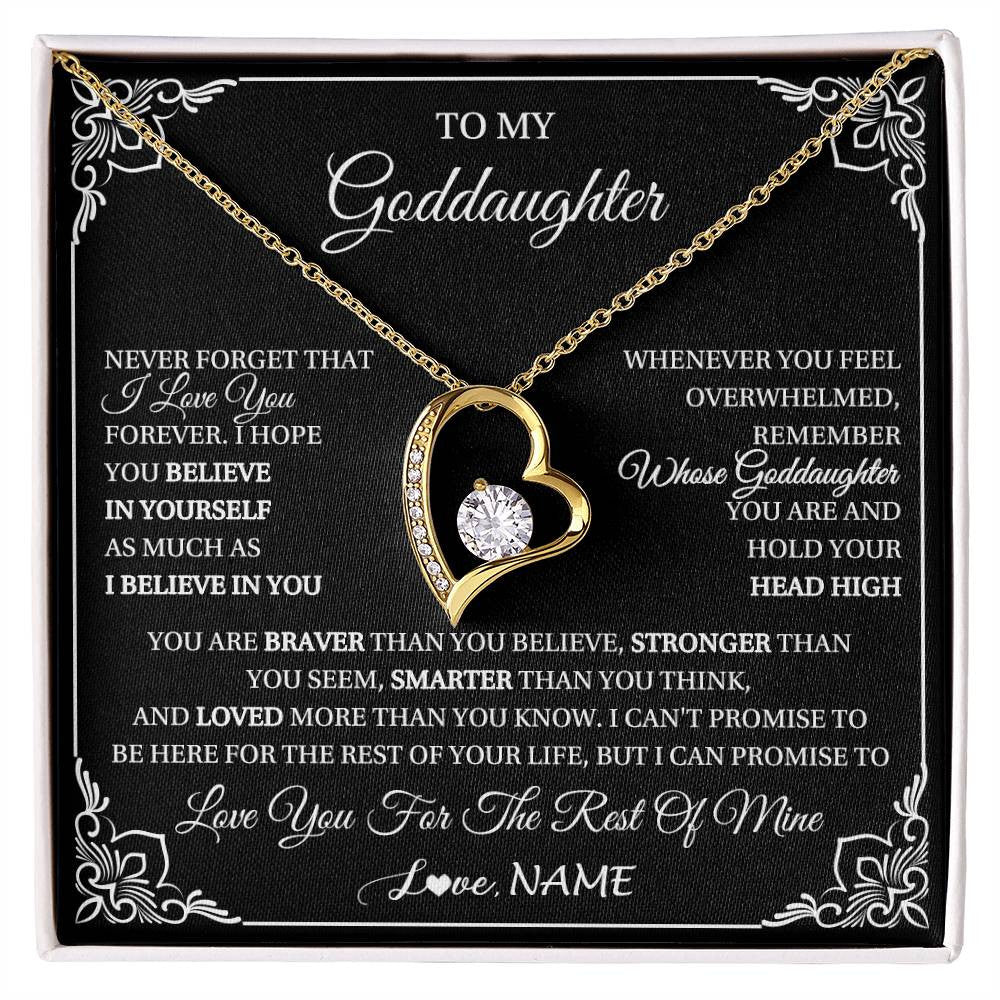 Forever Love Necklace 18K Yellow Gold Finish | 1 | Personalized To My Goddaughter Gift From Godmother Uncle Necklace I Love You Believe In You Goddaughter Birthday Christmas Customized Gift Box Message Card | siriusteestore