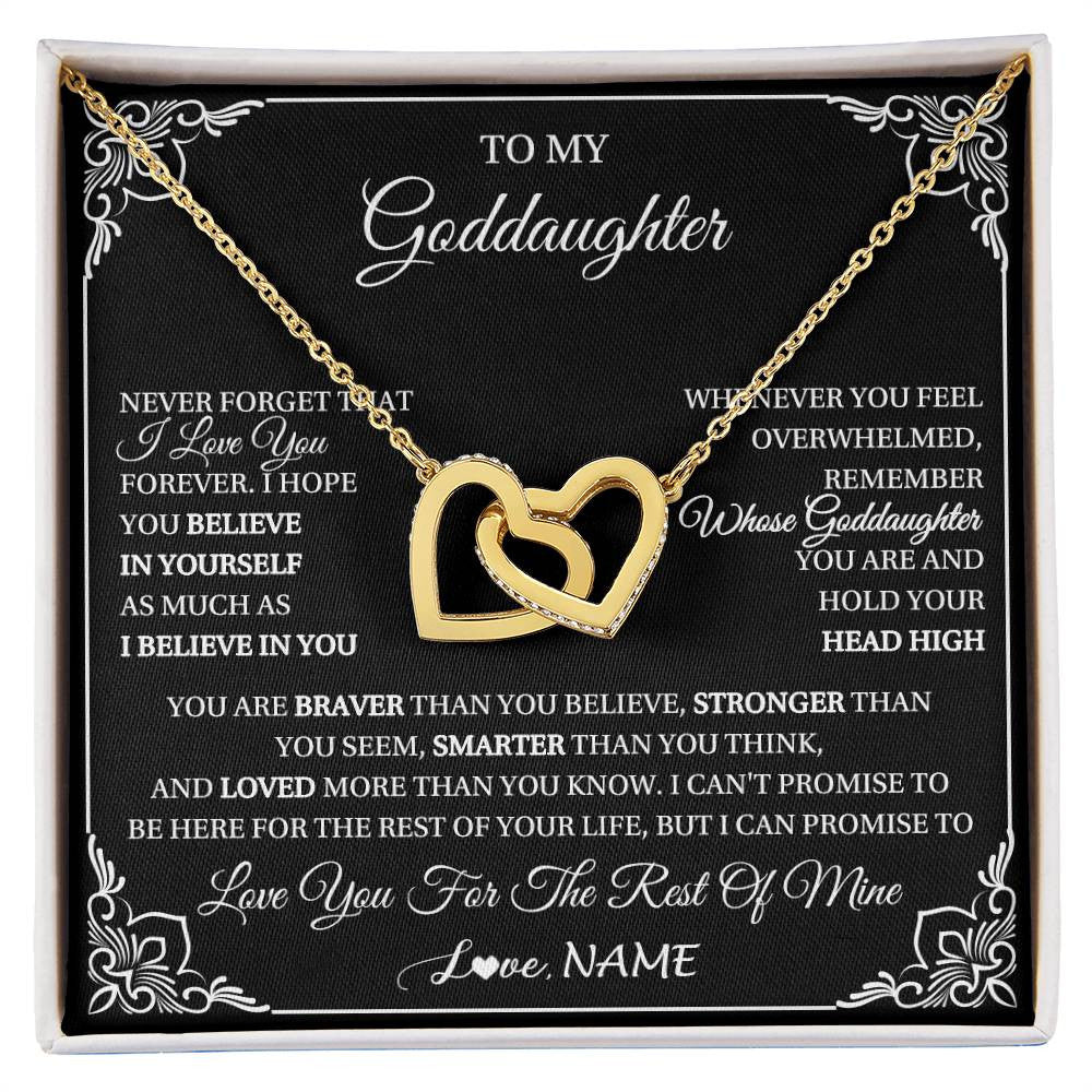 Interlocking Hearts Necklace 18K Yellow Gold Finish | 1 | Personalized To My Goddaughter Gift From Godmother Uncle Necklace I Love You Believe In You Goddaughter Birthday Christmas Customized Gift Box Message Card | siriusteestore