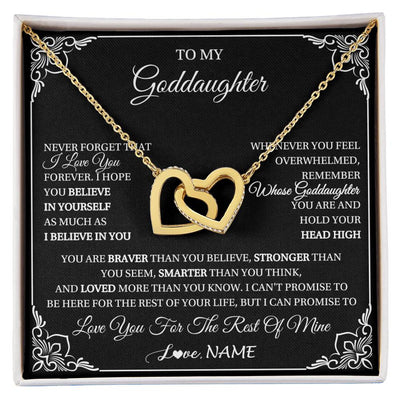 Interlocking Hearts Necklace 18K Yellow Gold Finish | 1 | Personalized To My Goddaughter Gift From Godmother Uncle Necklace I Love You Believe In You Goddaughter Birthday Christmas Customized Gift Box Message Card | siriusteestore