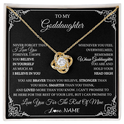 Love Knot Necklace 18K Yellow Gold Finish | 1 | Personalized To My Goddaughter Gift From Godmother Uncle Necklace I Love You Believe In You Goddaughter Birthday Christmas Customized Gift Box Message Card | siriusteestore