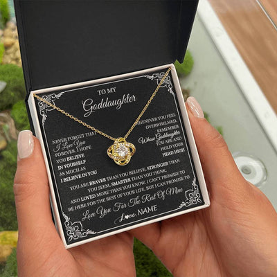 Love Knot Necklace 18K Yellow Gold Finish | 2 | Personalized To My Goddaughter Gift From Godmother Uncle Necklace I Love You Believe In You Goddaughter Birthday Christmas Customized Gift Box Message Card | siriusteestore