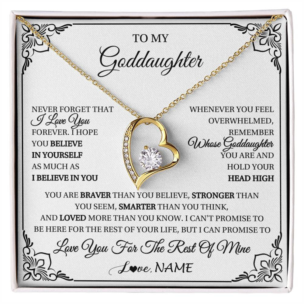 Forever Love Necklace 18K Yellow Gold Finish | 1 | Personalized To My Goddaughter Gift Necklace From Godmother Uncle I Love You Believe In You Goddaughter Birthday Christmas Customized Gift Box Message Card | siriusteestore