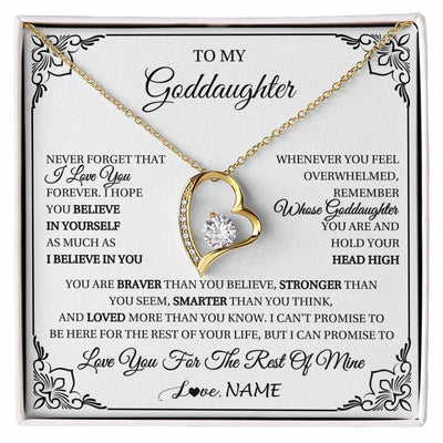 Forever Love Necklace 18K Yellow Gold Finish | 1 | Personalized To My Goddaughter Gift Necklace From Godmother Uncle I Love You Believe In You Goddaughter Birthday Christmas Customized Gift Box Message Card | siriusteestore