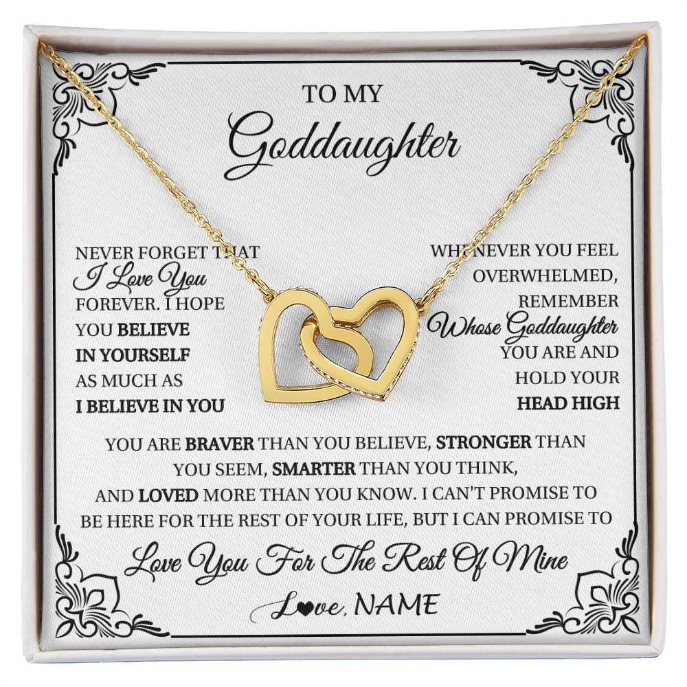 Interlocking Hearts Necklace 18K Yellow Gold Finish | 1 | Personalized To My Goddaughter Gift Necklace From Godmother Uncle I Love You Believe In You Goddaughter Birthday Christmas Customized Gift Box Message Card | siriusteestore