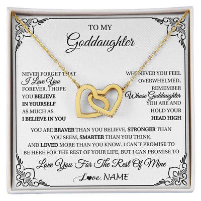 Interlocking Hearts Necklace 18K Yellow Gold Finish | 1 | Personalized To My Goddaughter Gift Necklace From Godmother Uncle I Love You Believe In You Goddaughter Birthday Christmas Customized Gift Box Message Card | siriusteestore