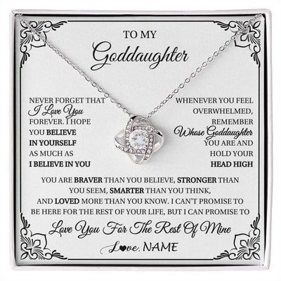 Love Knot Necklace 14K White Gold Finish | 1 | Personalized To My Goddaughter Gift Necklace From Godmother Uncle I Love You Believe In You Goddaughter Birthday Christmas Customized Gift Box Message Card | siriusteestore